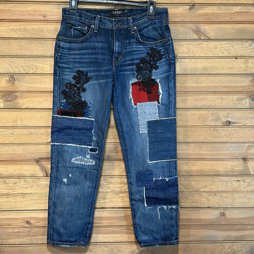 Lauren Ralph Lauren Patchwork Relaxed Tapered Ankle Jeans Size 2P